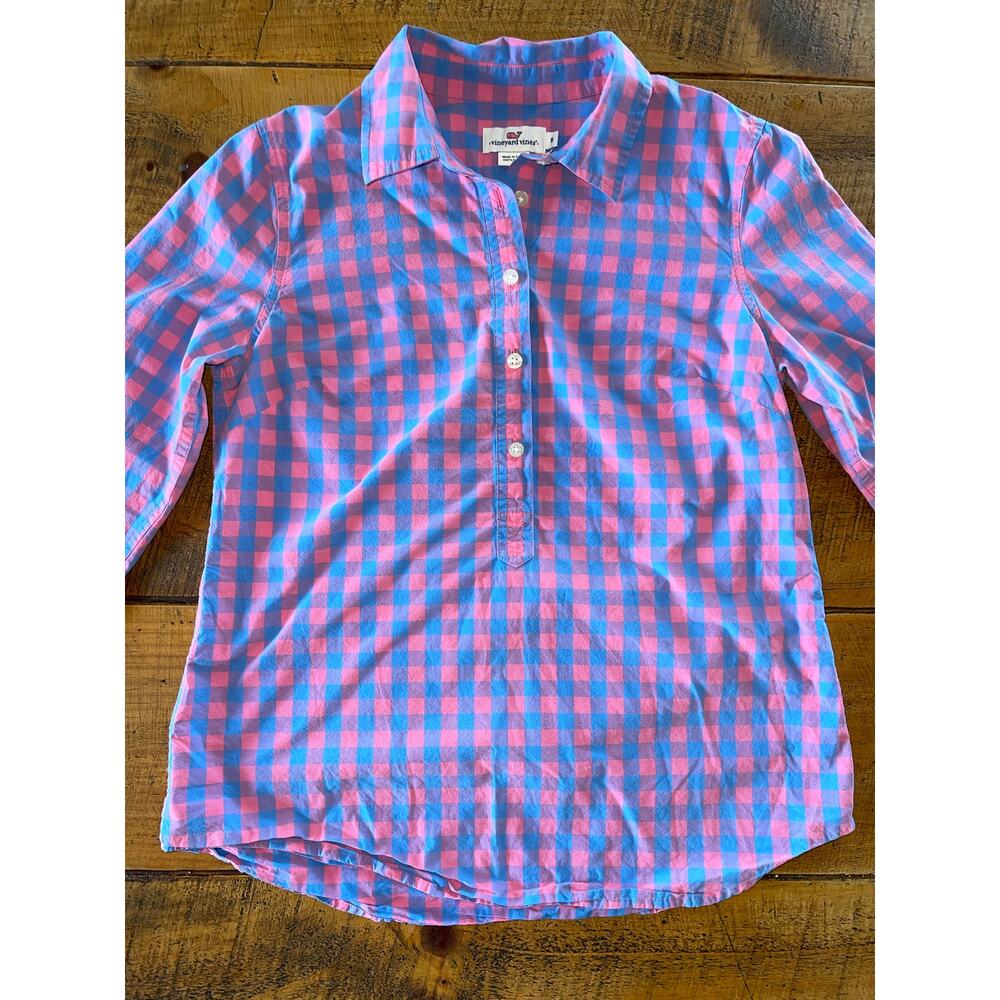 Vineyard Vines Pink and Blue Checkered Button Down Shirt